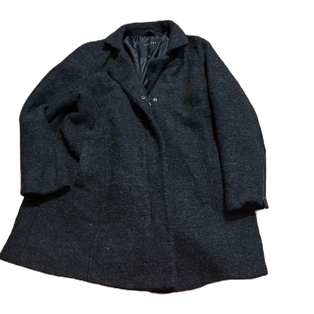 Therapy Wool Blend Boucle Jacket Zipper & Snap Button 1X Black W/ Silver Speckle